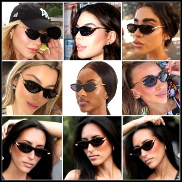 Retro Oval Cat Eye Sunglasses with Gold Tone Temples and Polycarbonate Frame main image 5
